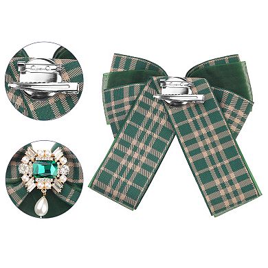 Women's Plaid Necktie Bow Tie Lace Brooch Checked Pins for Men