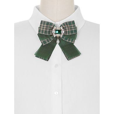 Women's Plaid Necktie Bow Tie Lace Brooch Checked Pins for Men