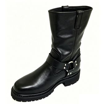 Men's Harness Boots Motorcycle Biker Black Full Grain Leather Engineer Boots