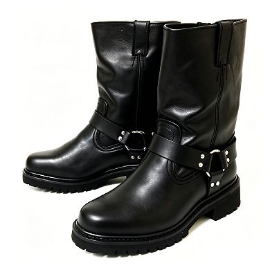 Men's Harness Boots Motorcycle Biker Black Full Grain Leather Engineer Boots