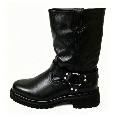 Men's Harness Boots Motorcycle Biker Black Full Grain Leather Engineer Boots