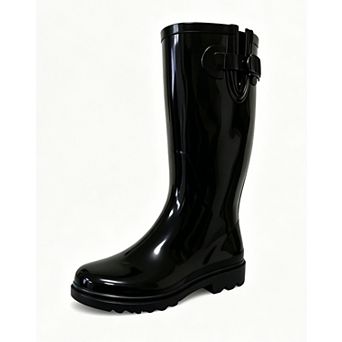Women's Rain Boots Rubber Black Mid Calf Rainboot