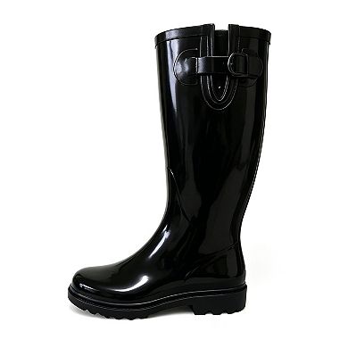 Women's Rain Boots Rubber Black Mid Calf Rainboot