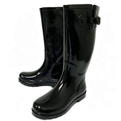 Women's Rain Boots Rubber Black Mid Calf Rainboot