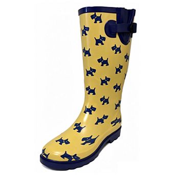 Women's Rain Boots Rubber Yellow Puppies Mid Calf Rainboot