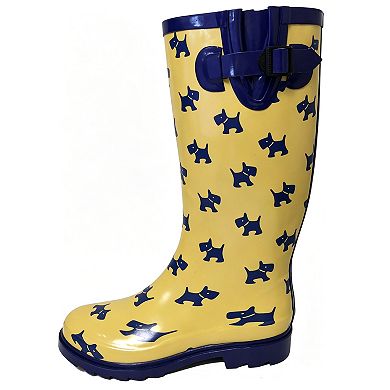 Women's Rain Boots Rubber Yellow Puppies Mid Calf Rainboot