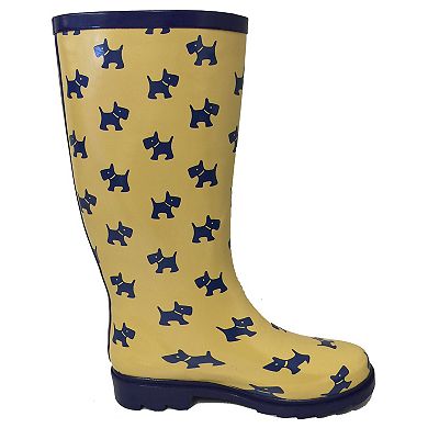 Women's Rain Boots Rubber Yellow Puppies Mid Calf Rainboot