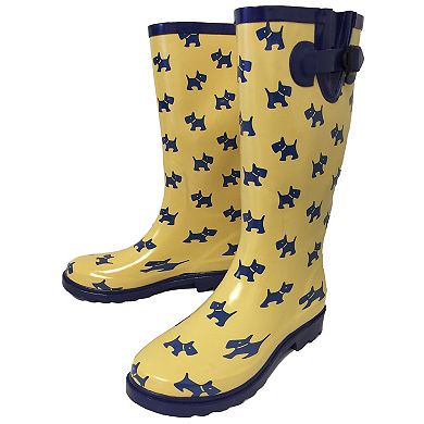 Women's Rain Boots Rubber Yellow Puppies Mid Calf Rainboot