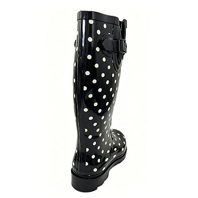Women's Rain Boots Rubber Black Polka Dots Mid Calf Rainboot