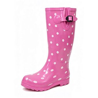 Women's Rain Boots Rubber Pink Polka Dots Mid Calf Rainboot