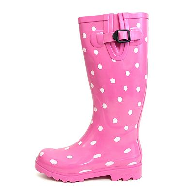 Women's Rain Boots Rubber Pink Polka Dots Mid Calf Rainboot