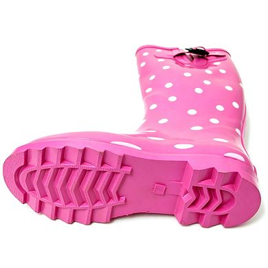 Women's Rain Boots Rubber Pink Polka Dots Mid Calf Rainboot