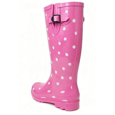 Women's Rain Boots Rubber Pink Polka Dots Mid Calf Rainboot