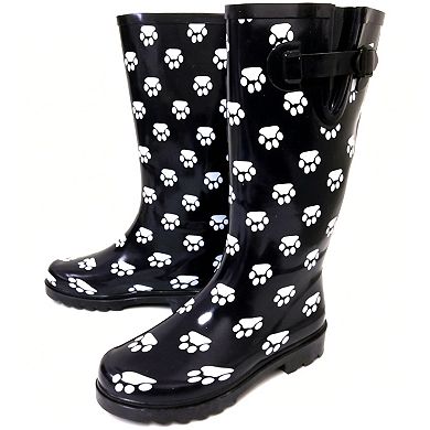 Women's Rain Boots Rubber Paws Mid Calf Rainboot