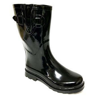 Women's Black Rain Boots Rubber 10" Adjustable Side Buckle Ankle