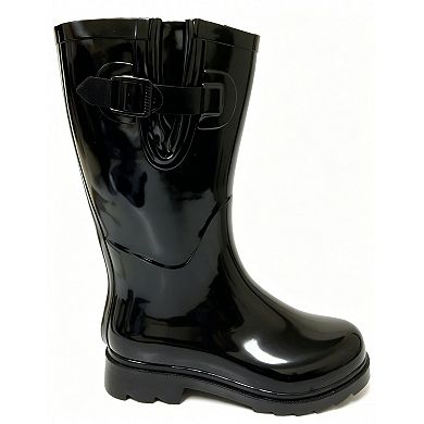 Women's Black Rain Boots Rubber 10" Adjustable Side Buckle Ankle