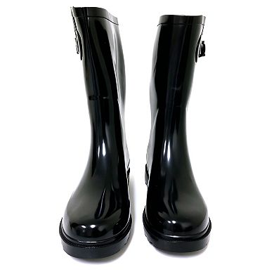 Women's Black Rain Boots Rubber 10" Adjustable Side Buckle Ankle
