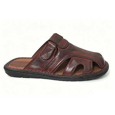 Mens Slides Sandals Closed Toe Hook and Loop Fisherman Flip Flops Brown