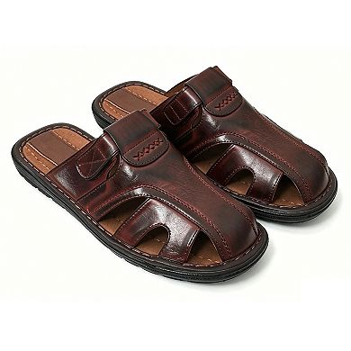 Mens Slides Sandals Closed Toe Hook and Loop Fisherman Flip Flops Brown