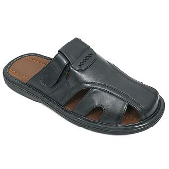 Mens Slides Sandals Closed Toe Hook and Loop Fisherman Flip Flops Black