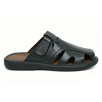 Mens Slides Sandals Closed Toe Hook and Loop Fisherman Flip Flops Black