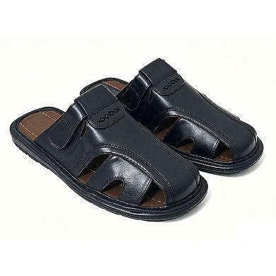 Mens Slides Sandals Closed Toe Hook and Loop Fisherman Flip Flops Black