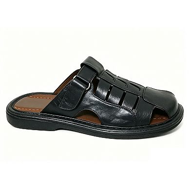 Mens Slides Sandals Closed Toe Hook and Loop Fisherman Black