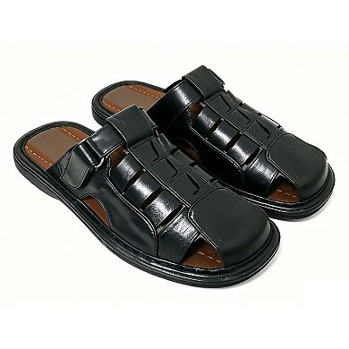 Mens Slides Sandals Closed Toe Hook and Loop Fisherman Black