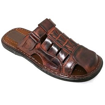 Mens Slides Sandals Closed Toe Hook and Loop Fisherman Brown