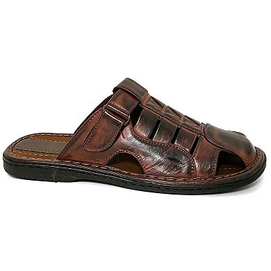 Mens Slides Sandals Closed Toe Hook and Loop Fisherman Brown