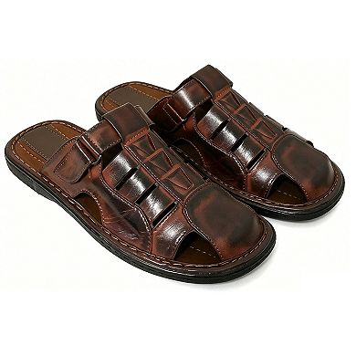 Mens Slides Sandals Closed Toe Hook and Loop Fisherman Brown