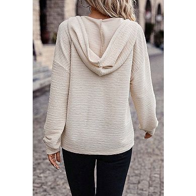 Solid Textured Drawstring Henley Hoodie