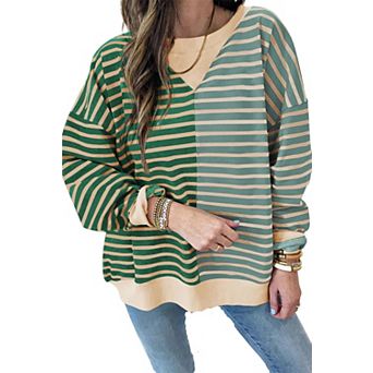 Stripe Casual Stripe Colorblock Drop Shoulder Oversize Sweatshirt