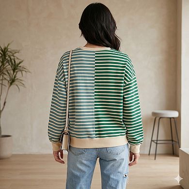 Stripe Casual Stripe Colorblock Drop Shoulder Oversize Sweatshirt