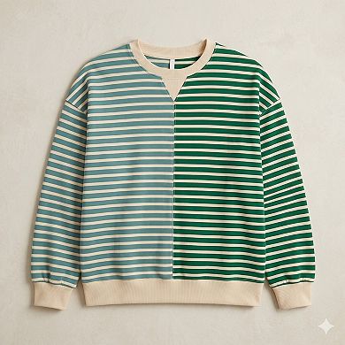 Stripe Casual Stripe Colorblock Drop Shoulder Oversize Sweatshirt