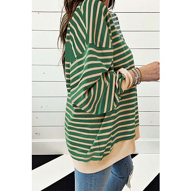 Stripe Casual Stripe Colorblock Drop Shoulder Oversize Sweatshirt