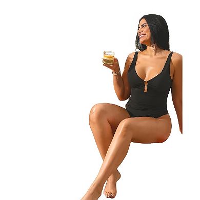 Deep Neck One Piece Swimsuit