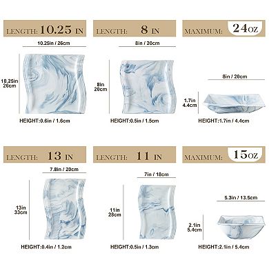 26-piece Porcelain Dinnerware Set for 6, Dinner, Dessert, Soup Plate, Bowls, Serving Platters