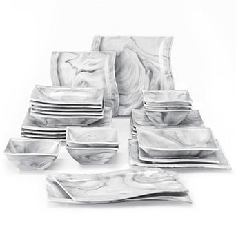 26 pc Porcelain Dinnerware Set for 6, Dinner, Dessert, Soup Plate, Bowls, Serving Platters