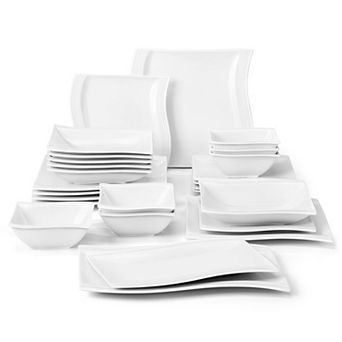 26 pc Porcelain Dinnerware Set for 6, Dinner, Dessert, Soup Plate, Bowls, Serving Platters