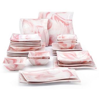26 pc Porcelain Dinnerware Set for 6, Dinner, Dessert, Soup Plate, Bowls, Serving Platters