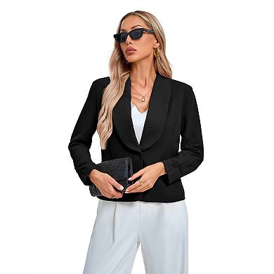 Women's Blazer 3/4 Sleeve Open Front Blazers Slim Fit Casual Work Lightweight Suit Jacket