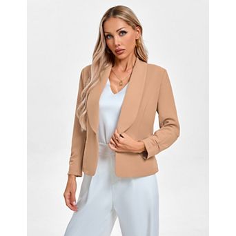 Women's Blazer 3/4 Sleeve Open Front Blazers Slim Fit Casual Work Lightweight Suit Jacket