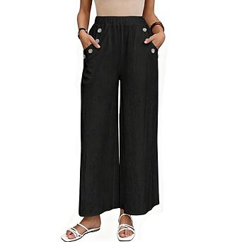 Women's Elastic High Waisted Wide Leg Pants Casual Trousers with Pockets
