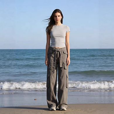 Women's High Waisted Cargo Wide Leg Jeans Multi Pocket Y2K Denim Pants