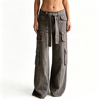 Women's High Waisted Cargo Wide Leg Jeans Multi Pocket Y2K Denim Pants