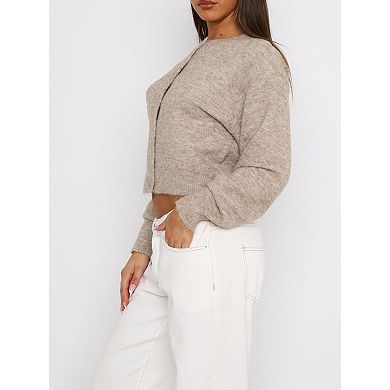 Women's Long Sleeve Knit SweaterCardigan Solid Color Crew Neck Button Down Knit Fall Tops Streetwear
