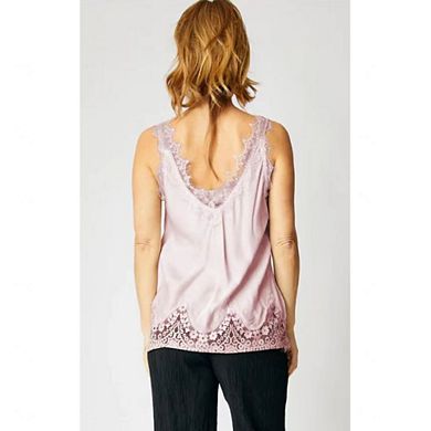 Women's Lace Trim Satin Cami V-Neck Sleeveless Camisole Top