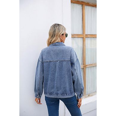 Women's Denim Jacket Button Down Long Sleeves Jean Jacket with Pockets