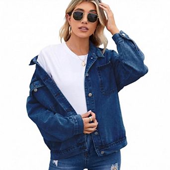 Women's Denim Jacket Button Down Long Sleeves Jean Jacket with Pockets